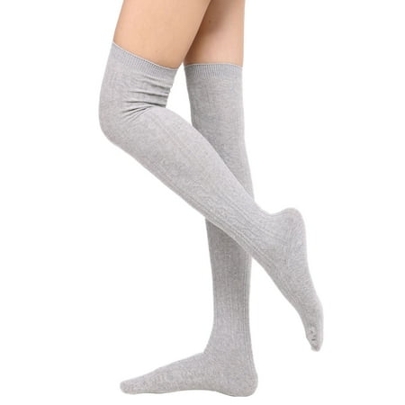 

Womens Winter Cable Knit Over Knee High Tigh High Socks Light Grey