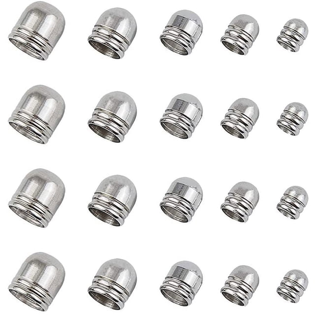 Stainless Steel Cord Ends - 100pcs Leather End Caps 4/5/6/7/8mm Inner Diameter Terminators for Jewelry Making Kit Stainless Steel Color