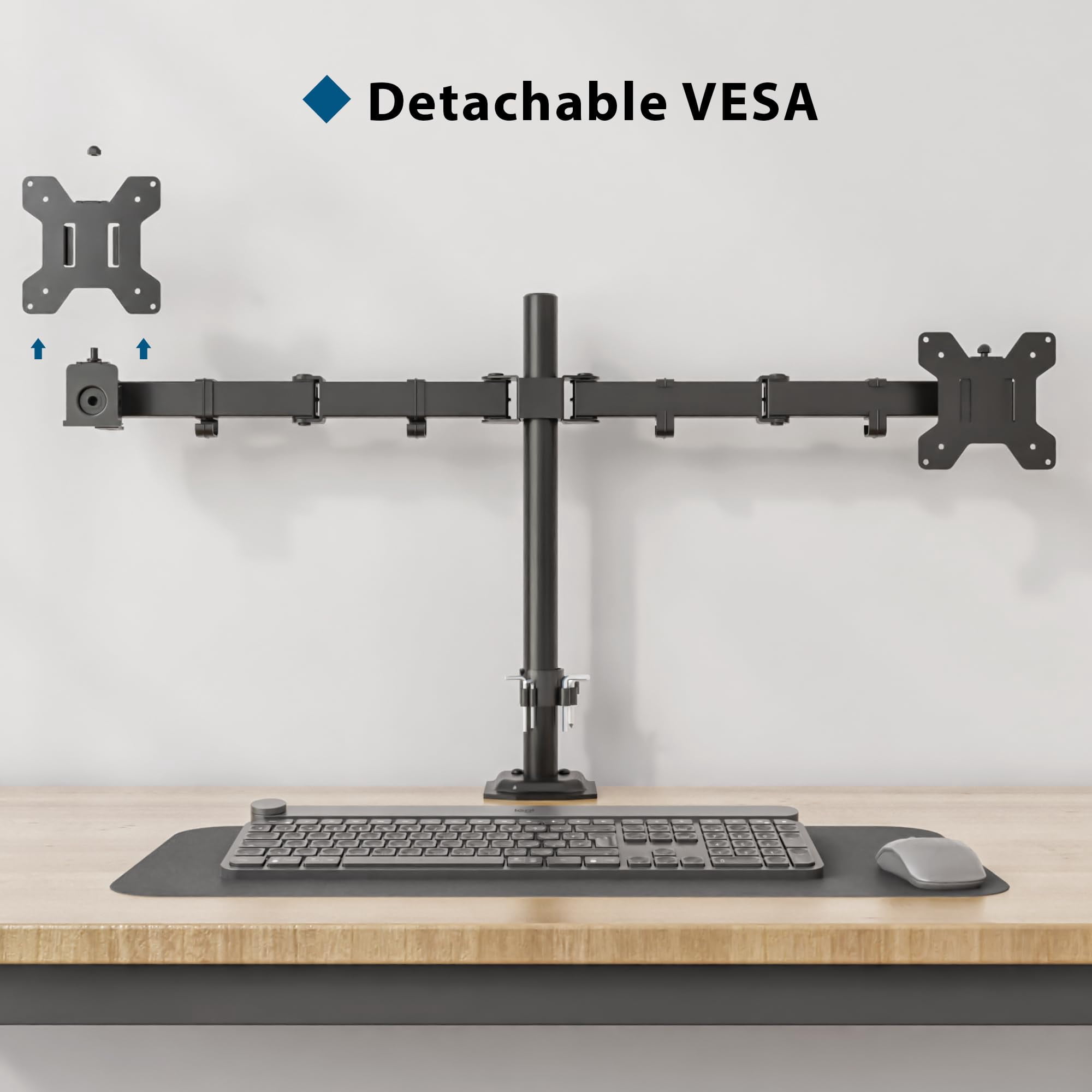 BONTEC Dual Monitor Desk Mount, Full Motion Adjustable Monitor Stand for 13–27 Inch Screens, Heavy Duty Arms Hold Up to 22 lbs Each, VESA 75x75/100x100 mm, C Clamp and Grommet Base, Cable Management