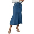 thumbnail image 4 of INSPIRE CHIC Womens Denim Maxi Skirts High Waisted Casual Fit and Flare Long Jean Skirt L Blue, 4 of 6