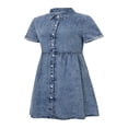 thumbnail image 2 of Robe en Denim pour Femmes Décontractée à Manches Courtes, Boutonnée, Smockée, à Volants, Style Babydoll, Robe en Jean, 2 of 6
