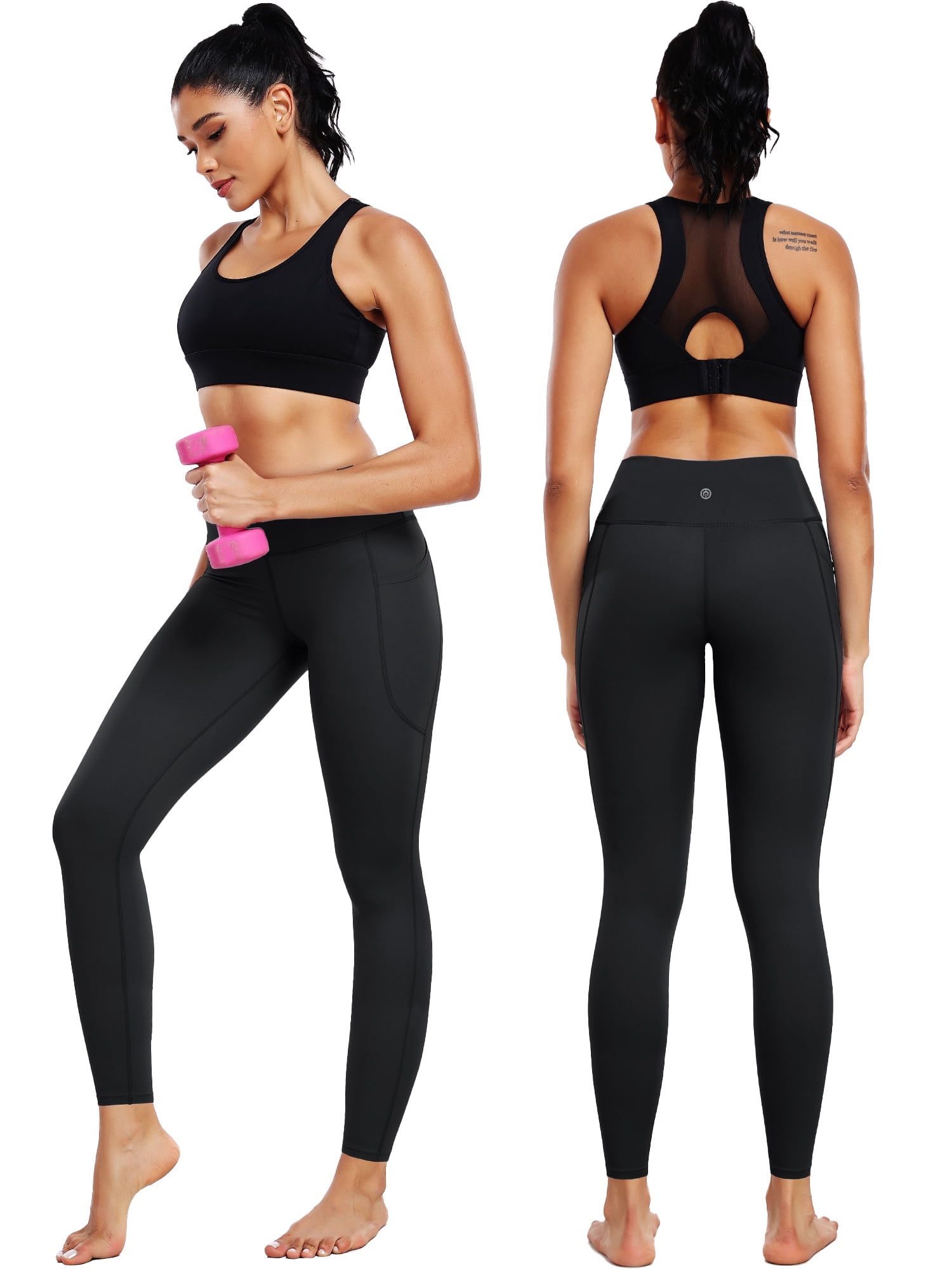NELEUS Womens Compression Yoga Leggings for Workout High Waist Tummy Control with 2 Pockets,Black,US Size XL