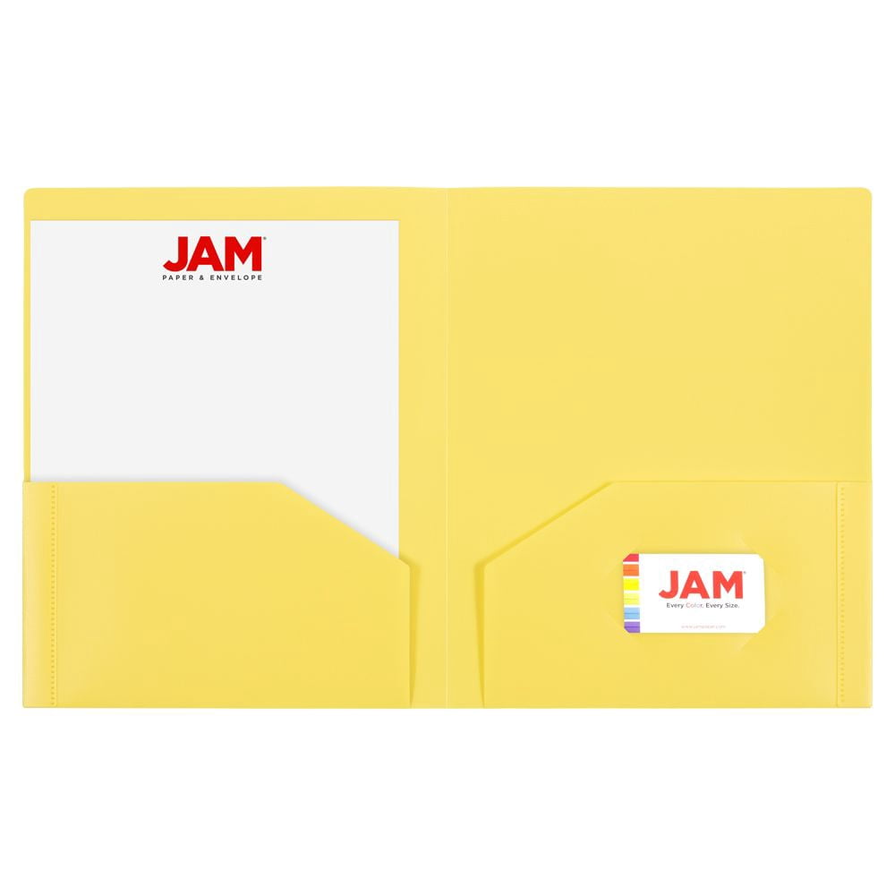 JAM Paper Heavy Duty Plastic Two Pocket Presentation Folders, Yellow, 108/pack