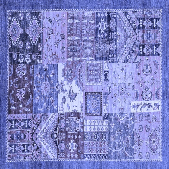 Ahgly Company Indoor Square Abstract Blue Modern Area Rugs, 6' Square