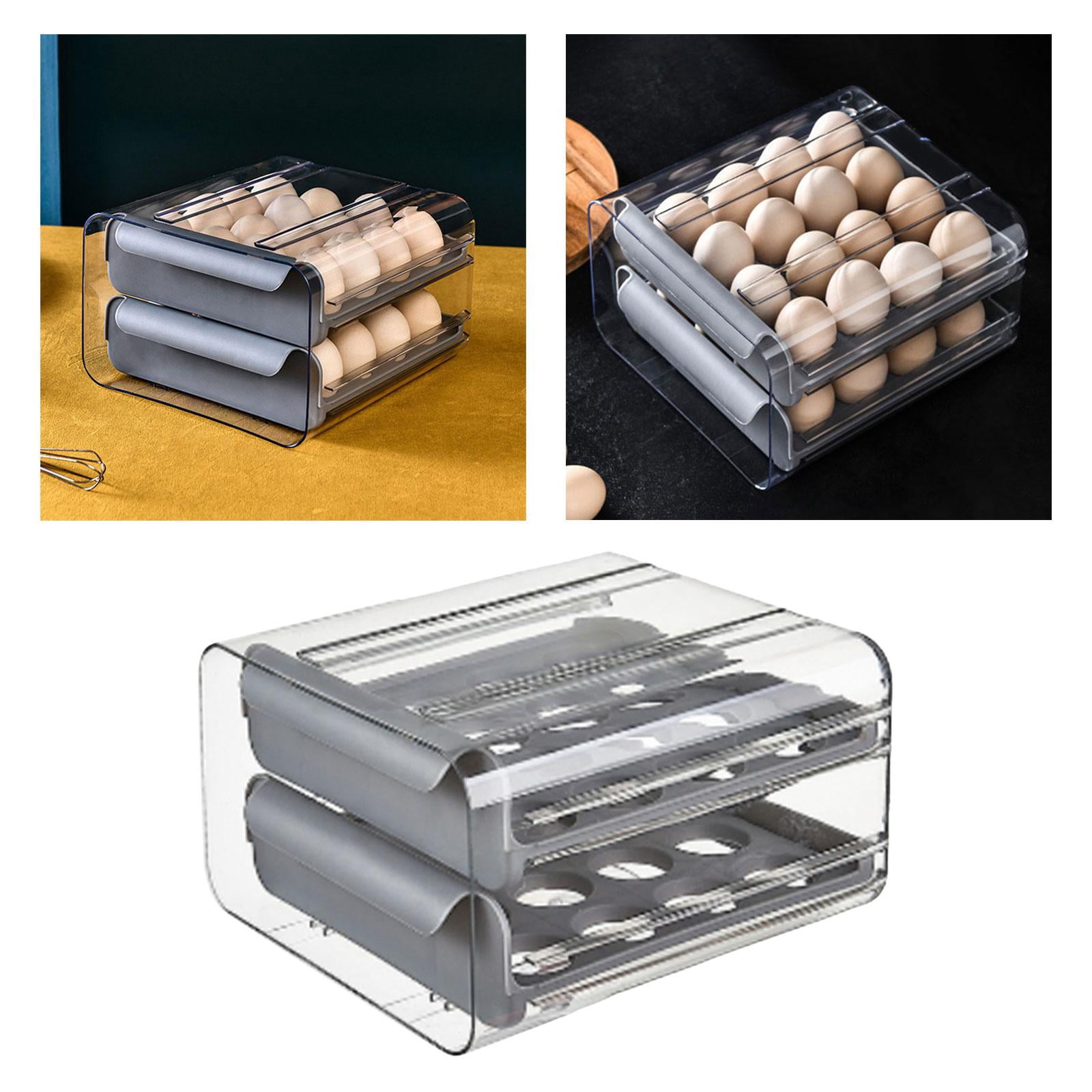 Fiocias 2 Layer Egg Holder Drawer Type Egg Fresh Storage Box Durable Clear Reusable with Gray