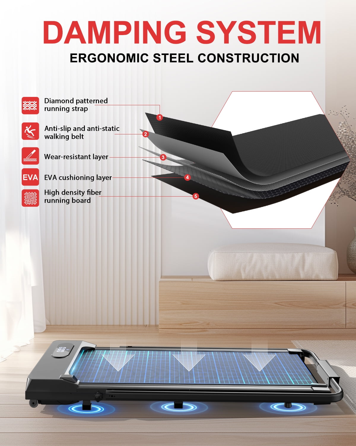 Bigzzia Foldable Walking Pad,2 in 1 Under Desk Treadmill with Remote Control and LED Display,320lb Capacity,Compact & Small Treadmill for Home & Office,Black