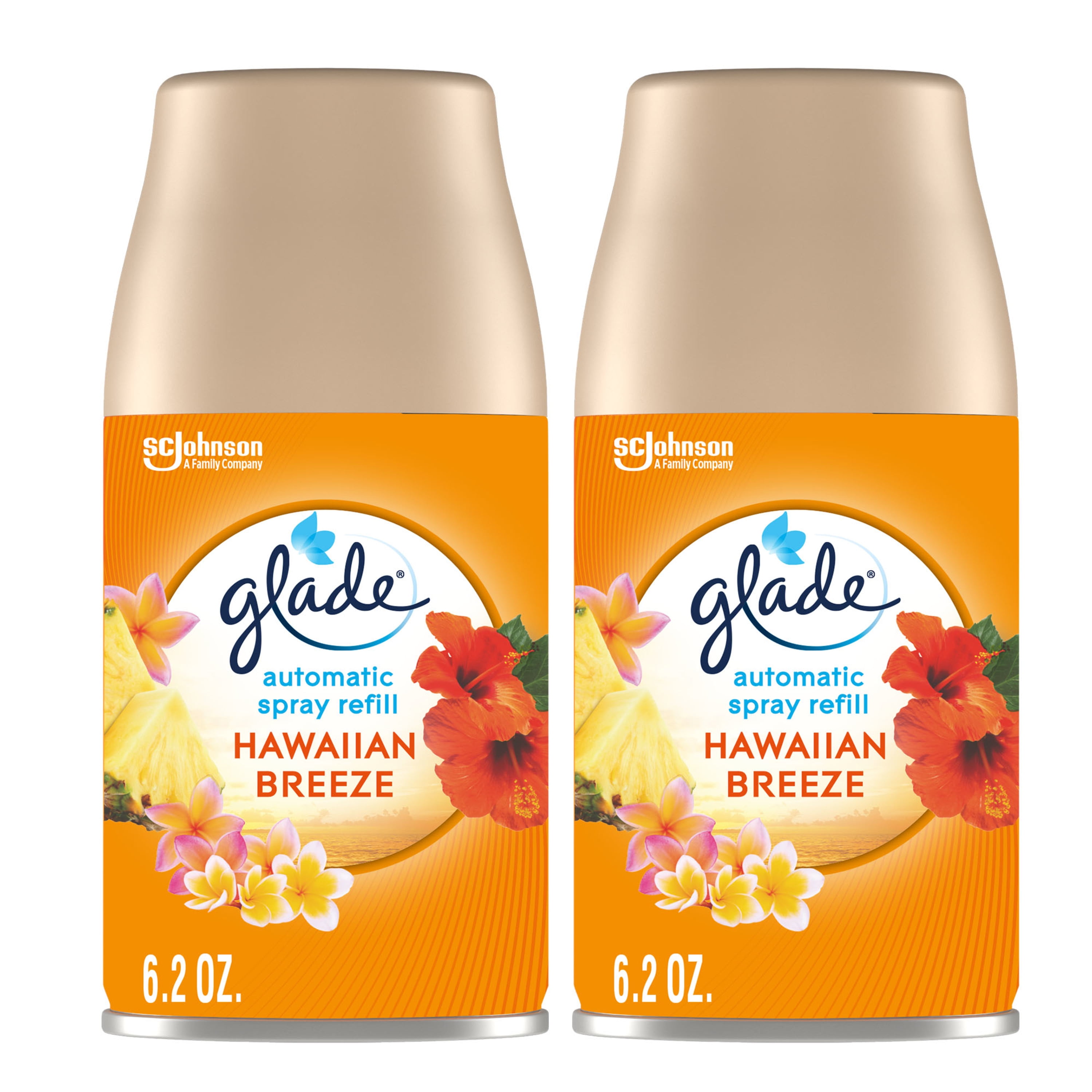 Glade Automatic Spray Refill 2 CT, Hawaiian Breeze, 12.4 OZ. Total, Air Freshener Infused with Essential Oils