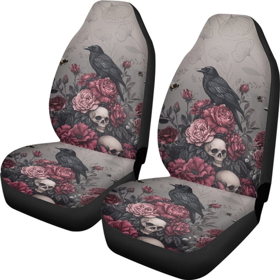 XYZCANDO Car Seat Covers Waterproof Car Front Seat Covers Car Seat Covers Front Seats Easy Install Elastic SUV Van, Raven Rose Pattern