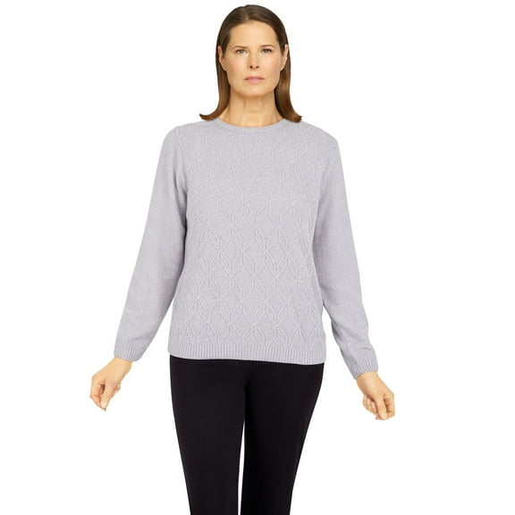Alfred Dunner Classic Crew Neck Chenille Pullover Sweater (US, Alpha, Medium, Regular, Petite, Petite, Grey)