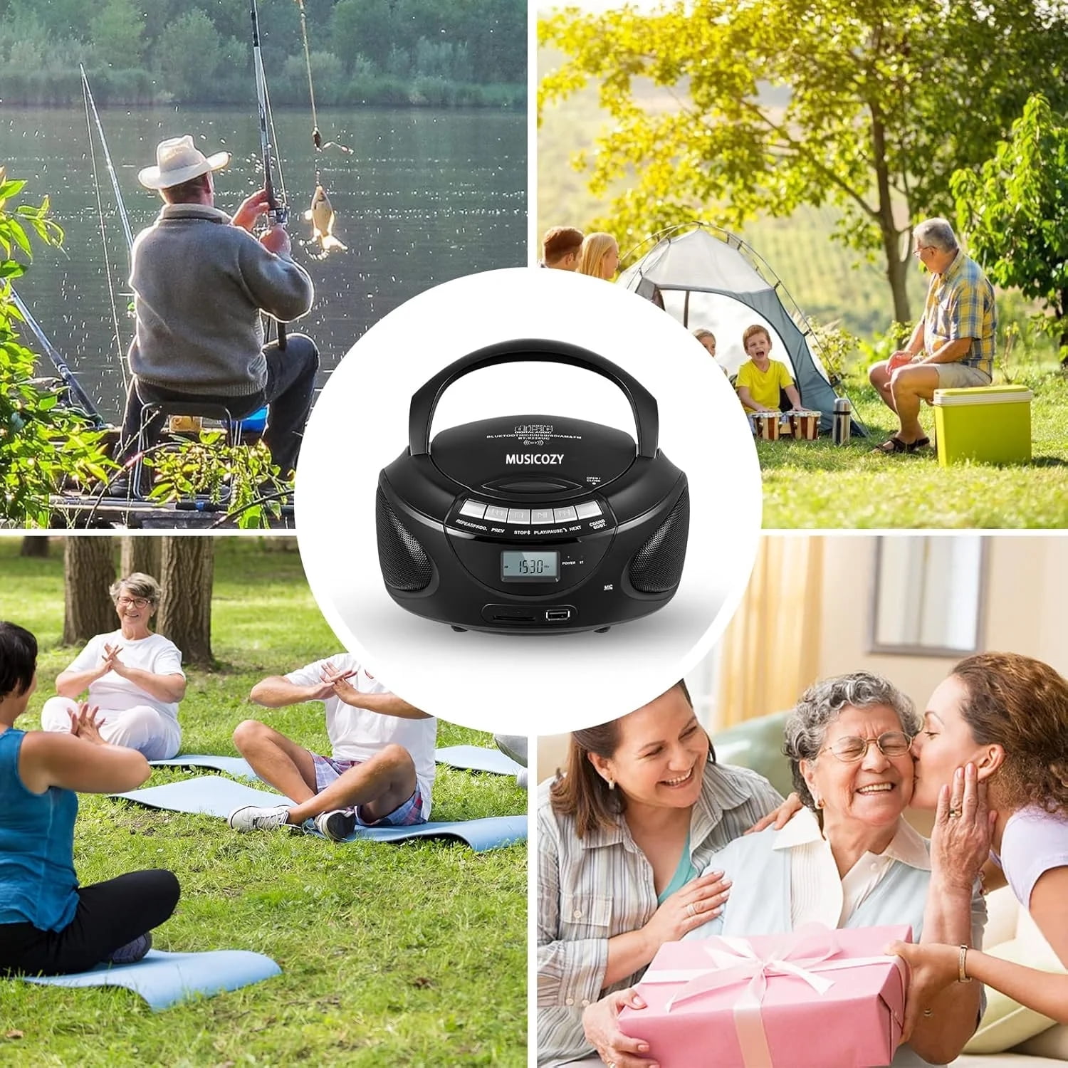 Portable CD Player Boombox with AM/FM Stereo Radio,Bluetooth Speaker Players,Support CD/USB/SD/BT/AUX,Clear and Full Sound with Bass Boost,LCD Display,Headphone Jack, AC/Battery,Gift for Elderly