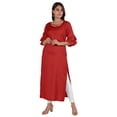 thumbnail image 1 of Moomaya Solid Rayon Kurta For Women bell Sleeve Drawstring Neck Long Ethnic Kurti, 1 of 6