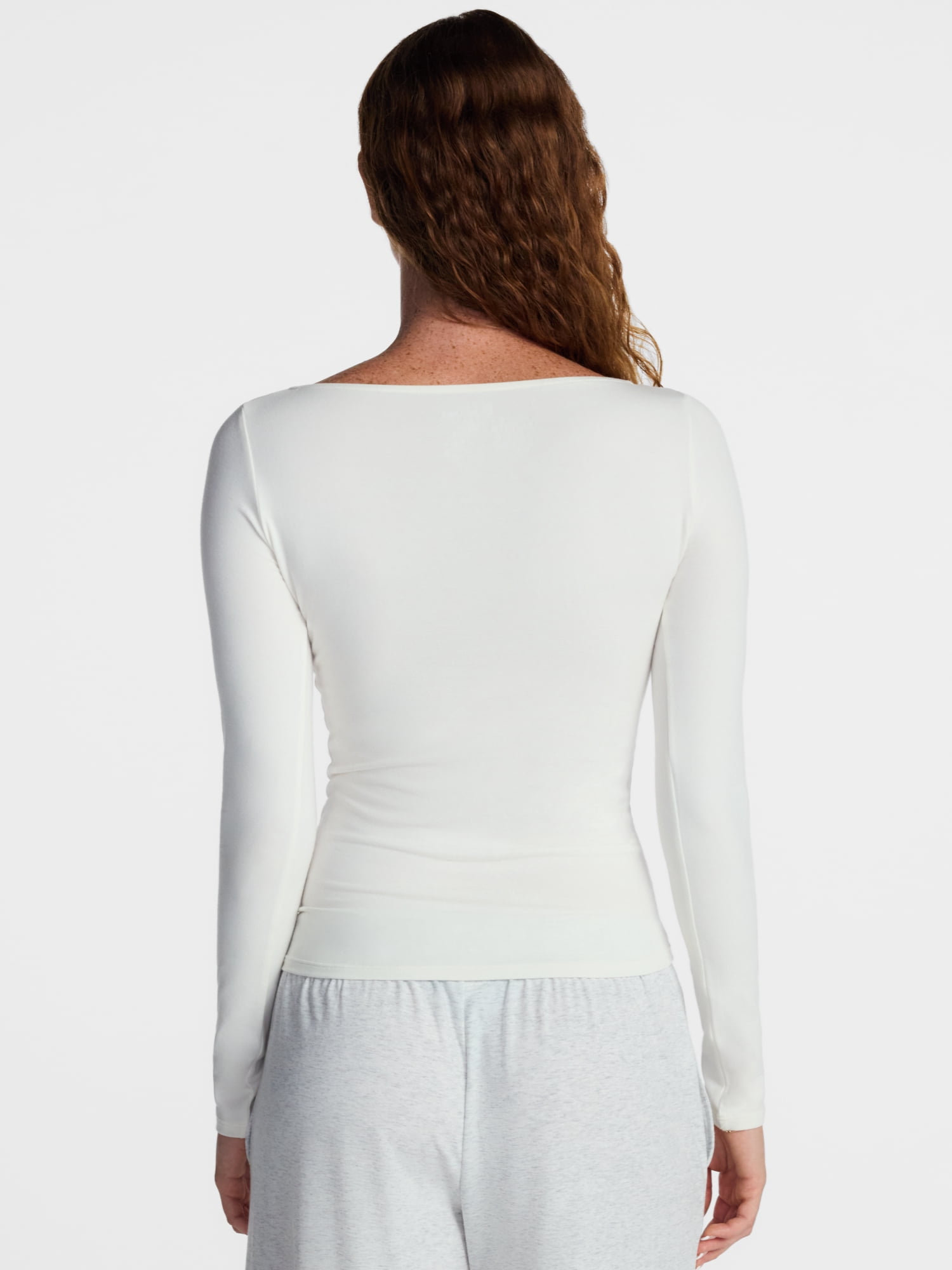 No Boundaries Cotton Stretch Jersey Boat Neck Shirt with Long Sleeves, Women's XS-XXXL