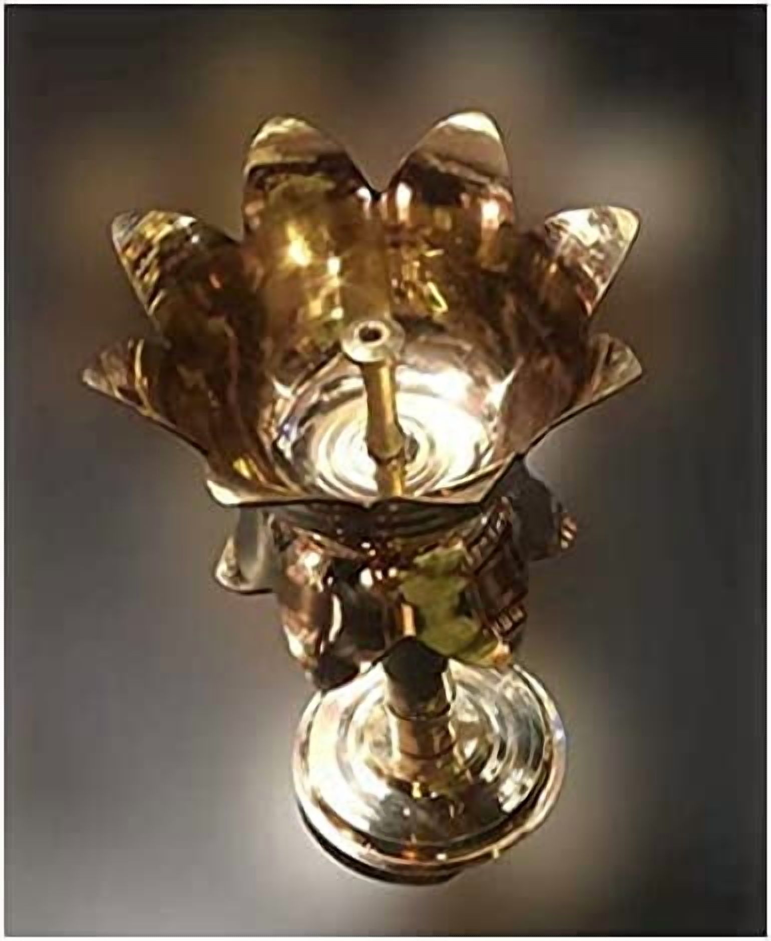 Brass Elegent Lotus Design Oil Lamp/Diya/Deep/Deepak With Stand (Approx. 14 cm Tall) Akhand Diya