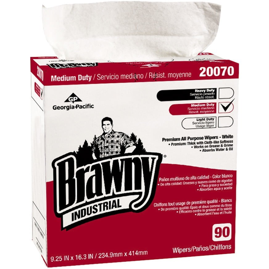Georgia Pacific Professional Brawny Medium Duty All Purpose Wipers, 90 per Box, White, 20070/03