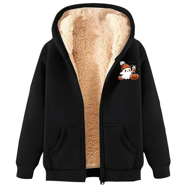 Veste de Sport à Capuche Zippée Imprimée Halloween Unisexe avec Poches pour Tenue Décontractée