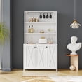 thumbnail image 3 of AngLink Large Kitchen Pantry Cabinet, Storage Hutch with Microwave Stand & Wine Rack, Freestanding Kitchen Cupboard Buffet Bar Cabinet with Barn Door & Open Shelves for Home (White), 3 of 16