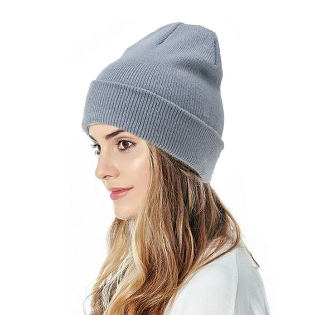Under $5 Berets Gray Unisex Knitted Hat Autumn and Winter Couple Simple Pullover Hat