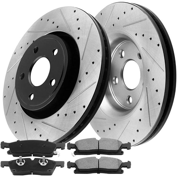 MotorbyMotor Rear Brake Rotors 260mm Drilled & Slotted Brake Rotor & Brake Pad kit Fits for Acura TSX, Honda Accord 05 - 07 (Excluding V6 Hybrid), Honda Accord 03 - 04