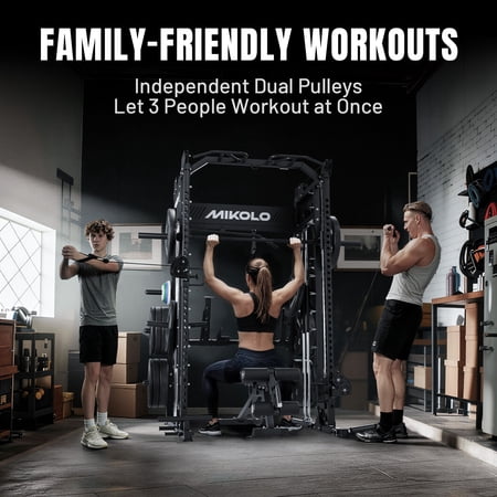 Mikolo M11 Smith Machine Home Gym, 2200LBS Power Rack with Functional Trainer, Cable Crossover, LAT Pulldown, Low Row, Landmine and Plate Storage for Full Body Strength Training