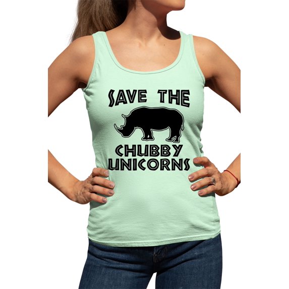 Womens Save The Chubby Unicorns Funny Rhino Racerback Tank Top T-Shirt