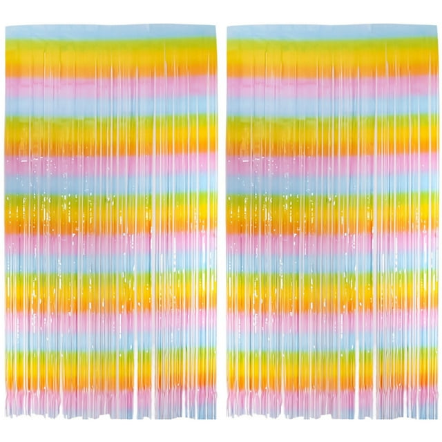 Lot de 2 Rideaux à Franges en Feuille Arc-en-Ciel Rideaux en Guirlande Colorée Toile de Fond pour Fête d'Anniversaire Mariage