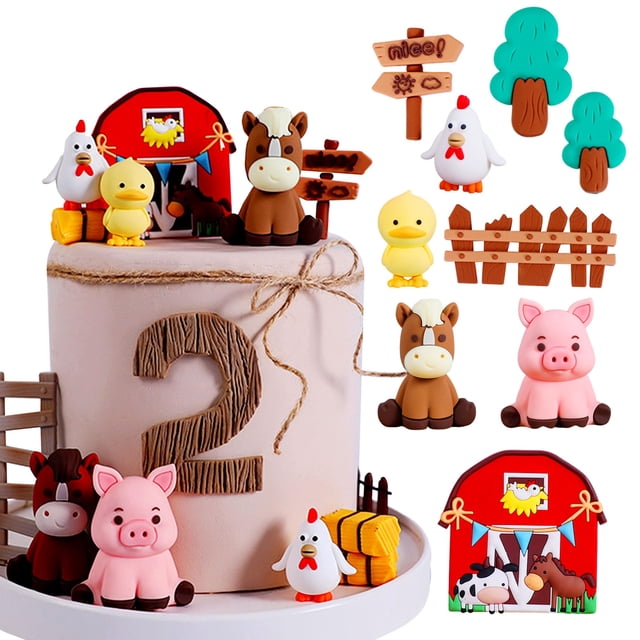 JeVenis - Decoración de pastel de animales de granja, decoración de cumpleaños de animales de granja, decoración de pastel de cerdo, decoración d