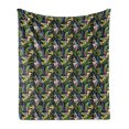 thumbnail image 1 of Jungle Leaves Soft Flannel Fleece Blanket, Painting Illustration of Tropical Flowers and Fronds Greenery, Cozy Plush for Indoor and Outdoor Use, 50" x 60", Charcoal Grey Multicolor, by Ambesonne, 1 of 6