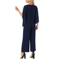 thumbnail image 3 of INSPIRE CHIC Women's 2 Pieces Sets Elegant Chiffon Sleeve Top Wide Legs Pants 2XL Dark Blue, 3 of 6