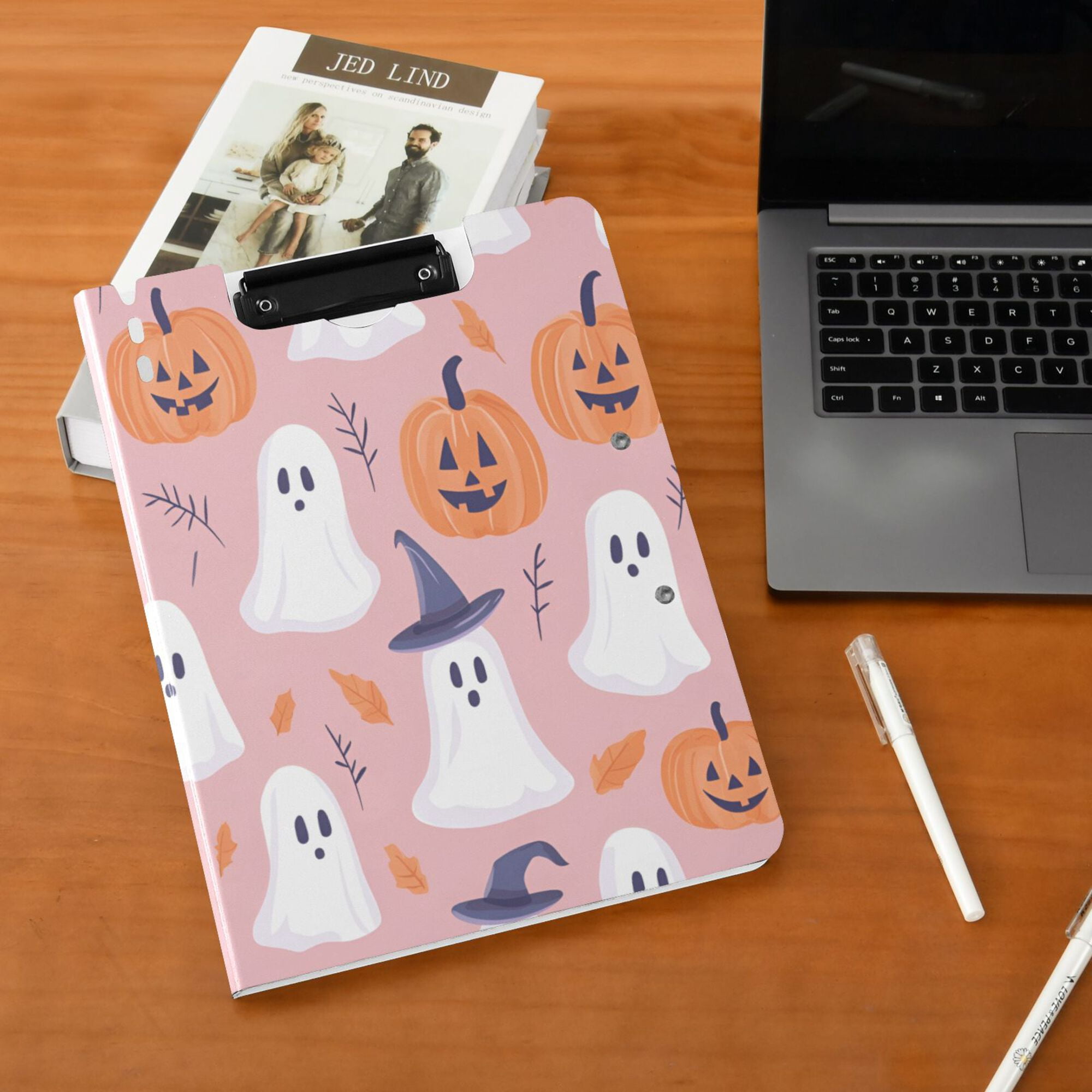 FORMRS A4 Clipboard Folder with Pen Holder Horizontal Foldable School Office Binder, Cartoon Halloween Ghosts