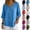 28# Blue, variant on Linen Shirts for Women 3/4 Sleeve Cotton Button Up V Neck T Shirts Summer Beach Blouses Casual Boho Elbow Length Tops Red M
