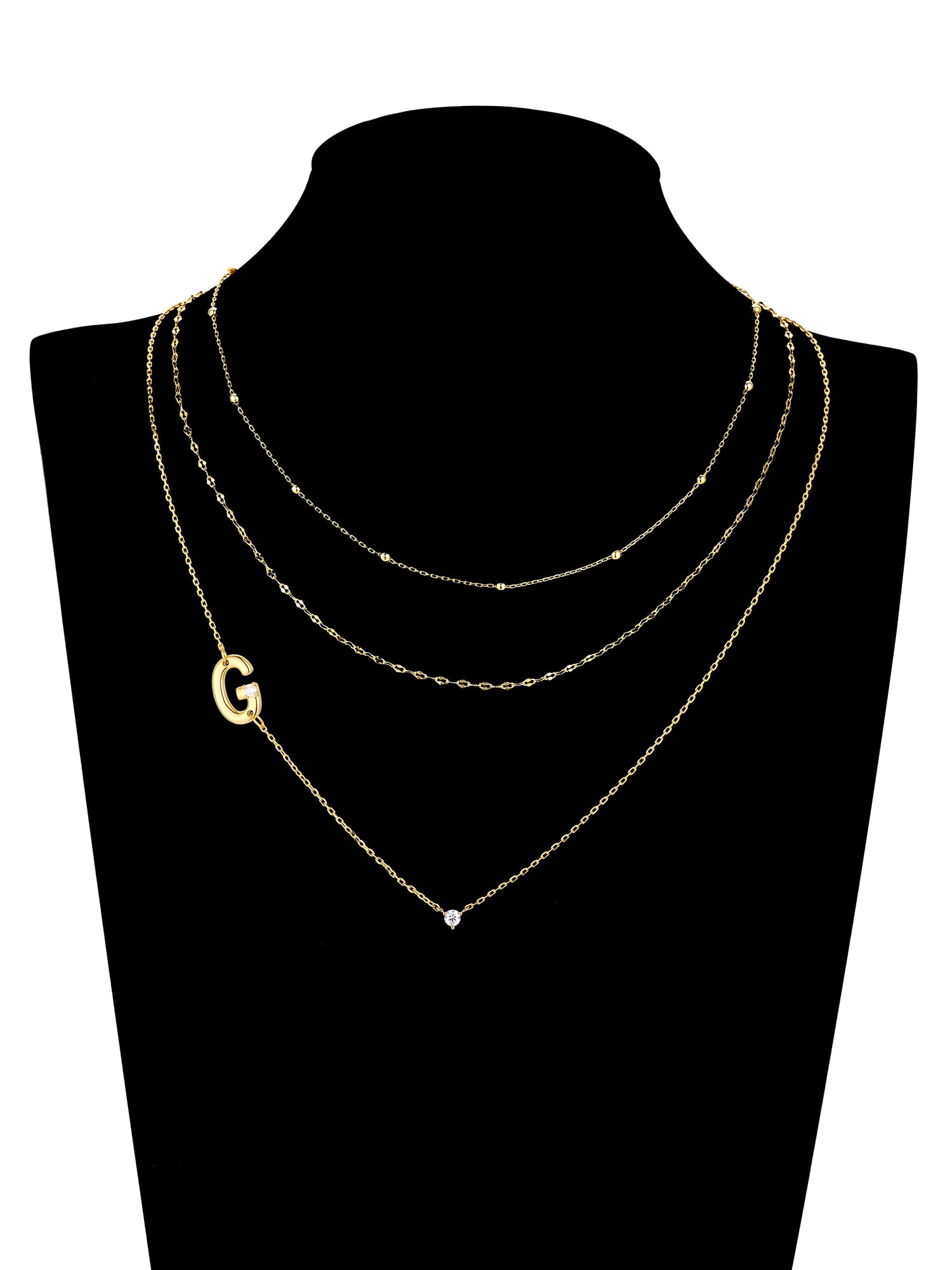 Believe by Brilliance G Triple Chain Initial Necklace Set in 14KT Gold Flash Plated Brass