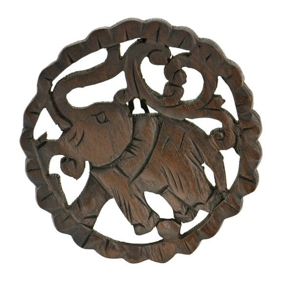 Powerful and Majestic Elephant Hand Carved 6-inch Round Wall Art