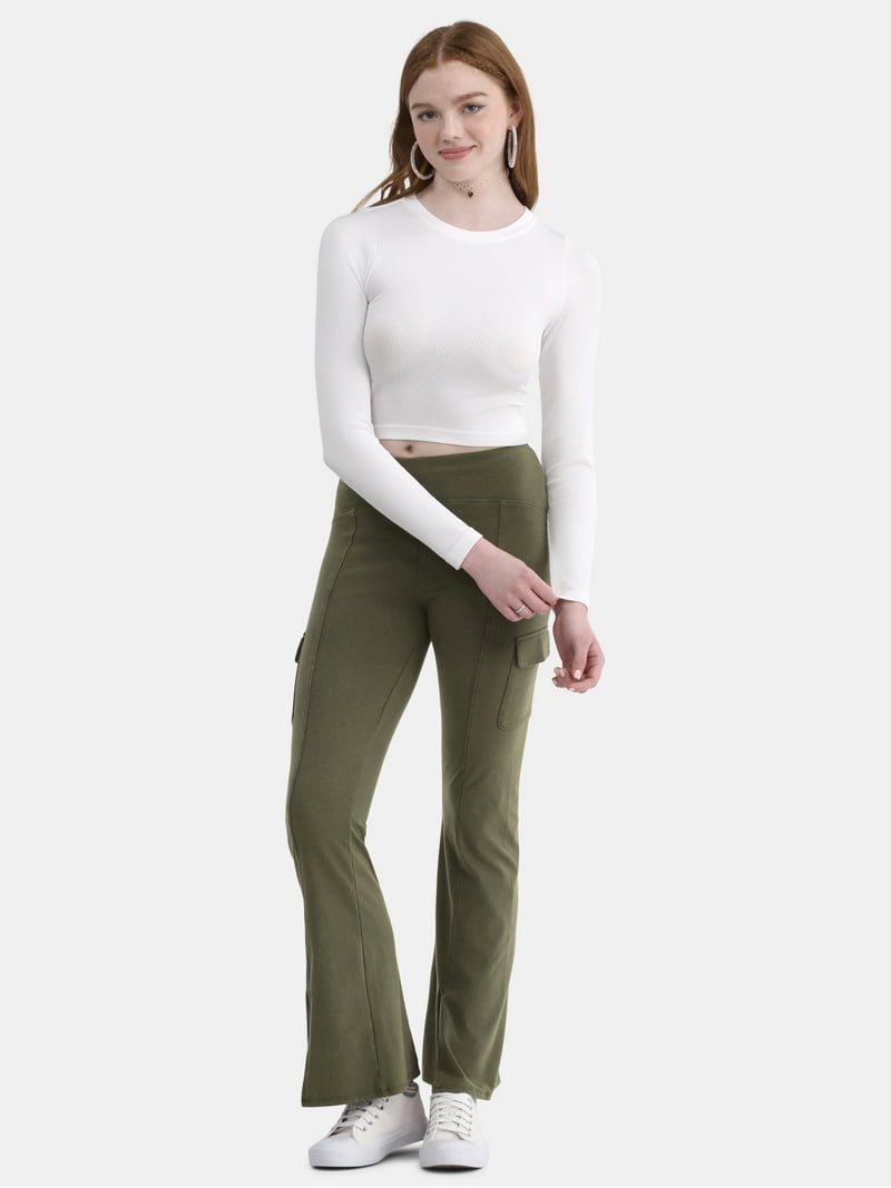 No Boundaries Mineral Wash Flare Cargo Pants for Women, High