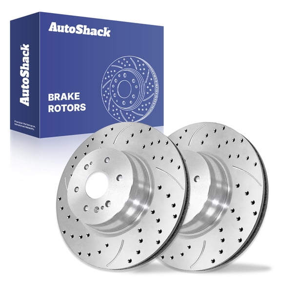 AutoShack Rear Brake Rotors for Chevrolet, Silverado 1500 2019-2025, 4WD RWD L4 2.7L L6 3.0L V6 4.3L V8 5.3L 6.2L - Silver Zinc Coated Drilled & Slotted - SilverShield Pro - 13.58" (345 mm), 6-Lug