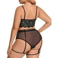 thumbnail image 7 of JSGEK Women's Floral Lace Corset Lingerie Set with Underwire and Adjustable Straps Black XXXL, 7 of 7