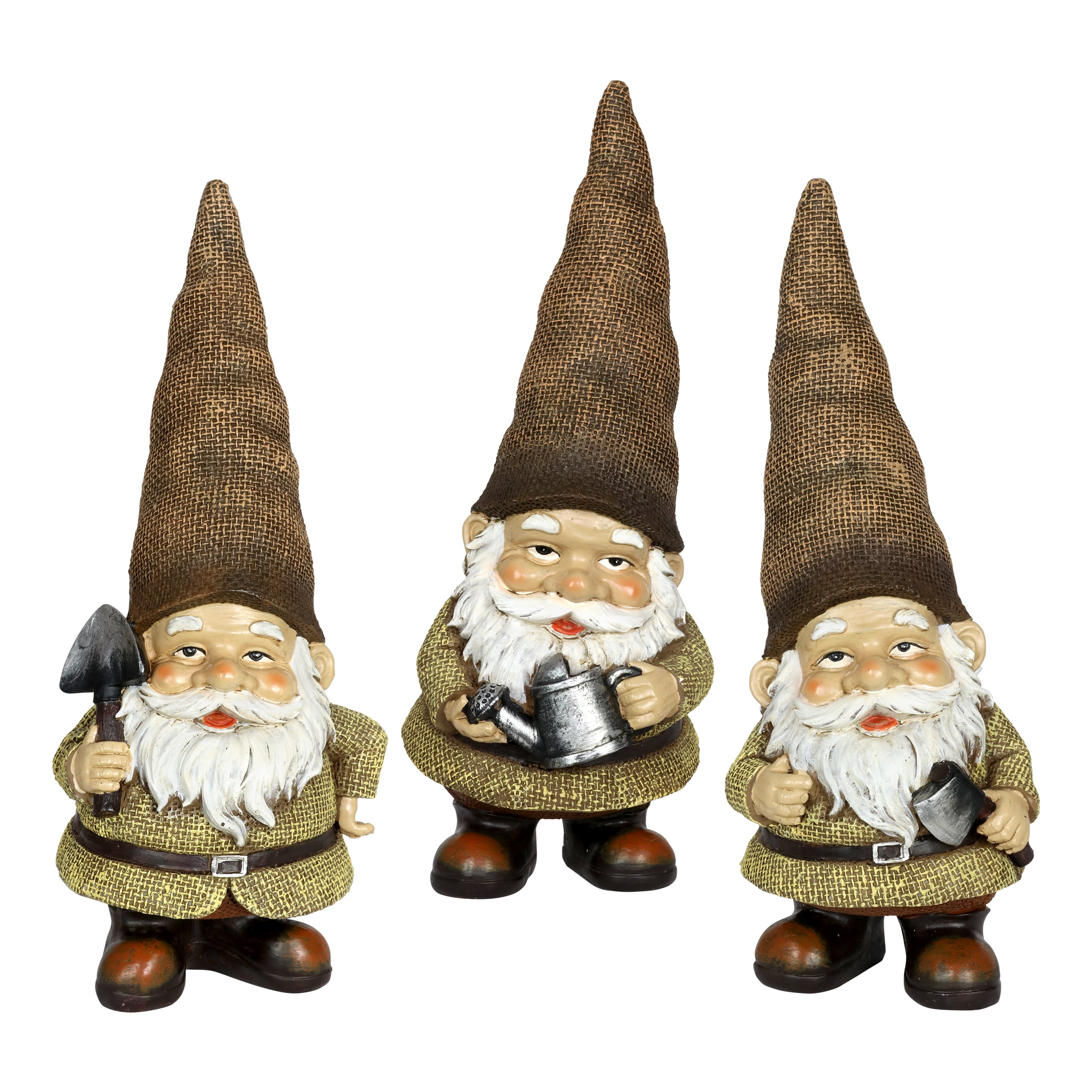 Exhart Burlap Buddies Gnome Garden Statues, Set of 3, 11 inch, Resin ...