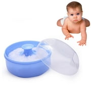 Baby Infant After-Bath Body Powder Case Fluffy Talcum Powder Puff Container Box (Blue)