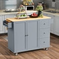 thumbnail image 5 of AENKYO 52.7'' Kitchen Island Cart with Drop Leaf, Rolling Kitchen Storage Cart with 3 Drawers, Grey Blue, 5 of 9