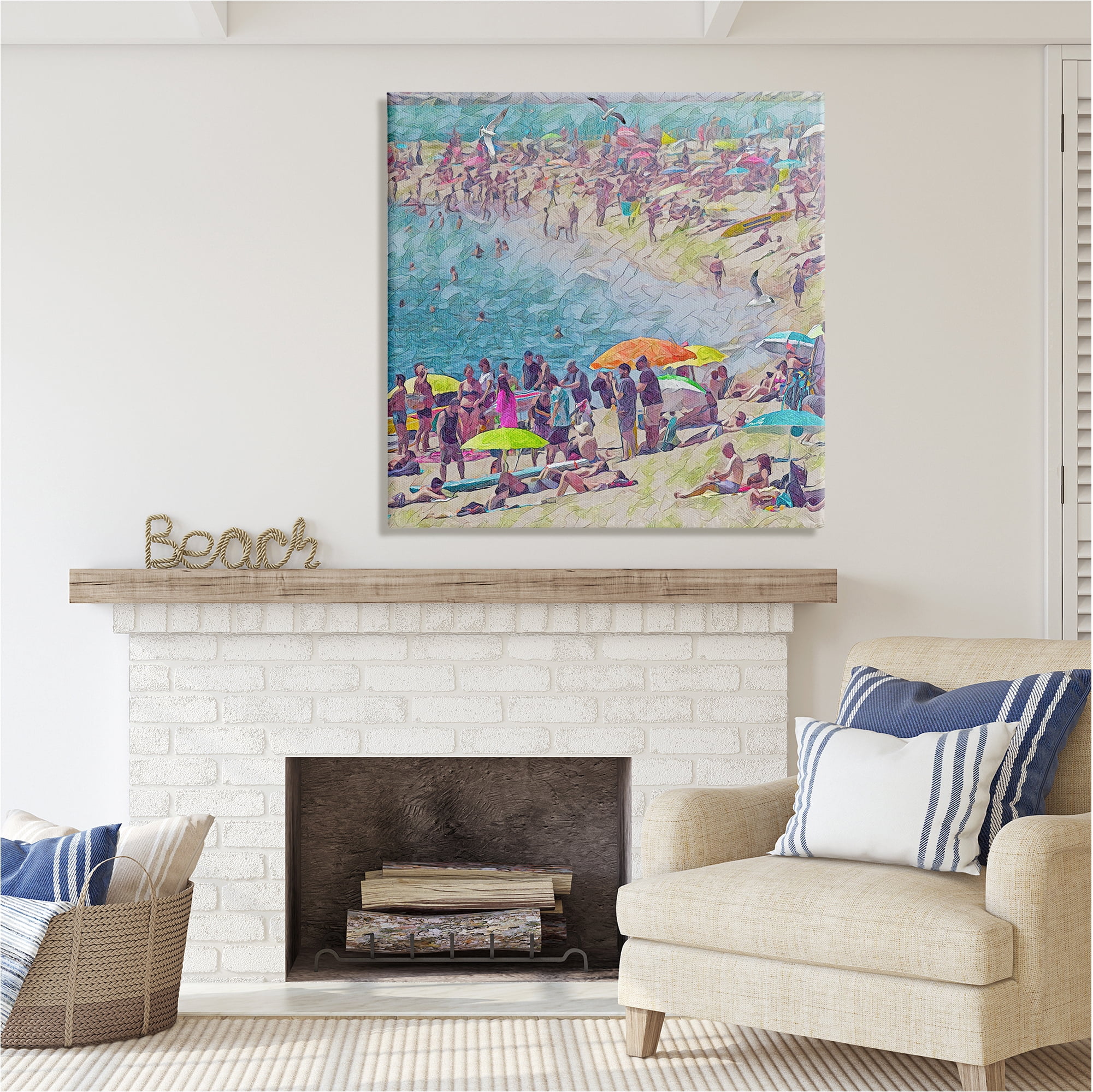 Stupell Industries Abstract People on Beach Landscape Painting Gallery Wrapped Canvas Art Print Wall Art, 36 x 36
