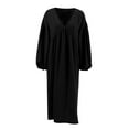 thumbnail image 2 of Women Long Sleeve Soft Housecoats Cotton Linen Nightgown House Dress Sleep Pajamas Midi Loose Sleepwear, 2 of 9