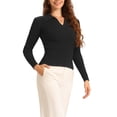 thumbnail image 4 of Suéter de punto con cuello de solapa y escote en V para mujer INSPIRE CHIC, talla S, color negro, 4 of 6