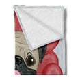 thumbnail image 2 of Pug Soft Flannel Fleece Throw Blanket, Valentines Inspired Dog Drawing with Giant Hearts and Pet Hand Drawn, Cozy Plush for Indoor and Outdoor Use, 70" x 90", Red Black Pale Brown, by Ambesonne, 2 of 5