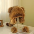 thumbnail image 3 of Gorro de invierno para niños con cordón y bola de peluche, de piel sintética gruesa, elástico, unisex, de color puro, para actividades al aire libre., 3 of 8