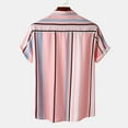 thumbnail image 4 of Men's Casual Stylish Button-Up Striped Dress Shirts Cotton Linen Tees Short Sleeve Hawaiian Going Out Camp Tops (X-Large, Pink), 4 of 5