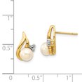 thumbnail image 3 of 14k and Rhodium 5-6mm Button Freshwater Cultured Pearl .02ct Diamond Post Earrings 14k Yellow Gold Earrings, 3 of 3