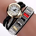 thumbnail image 2 of Reloj femenino de cuarzo con banda de cuero de PU envuelto en diamantes de imitación brillantes (negro), 2 of 5