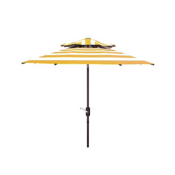 Safavieh Outdoor Iris 9ft Doubletop Crank Patio Umbrella, Yellow Stripe