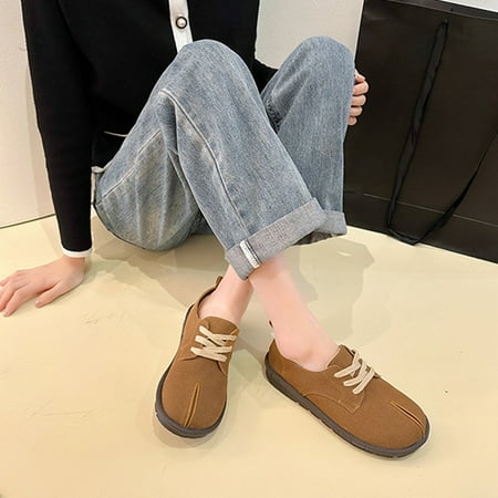 

Uorcsa Wide Width Women Shoes Athletic Round Head Small Leather Flat Heel Collision Ladies Single Water Proof Outdoor Sport Brown Size 4.5