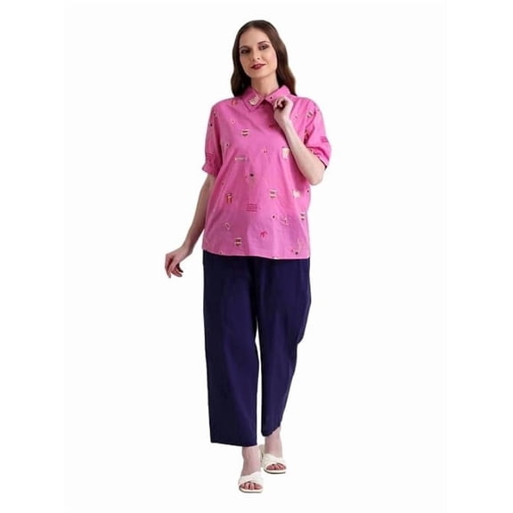 VIBHNYA Women's Multi Color Embroidered Top Soft Comfortable Casual Office Fashion Wear