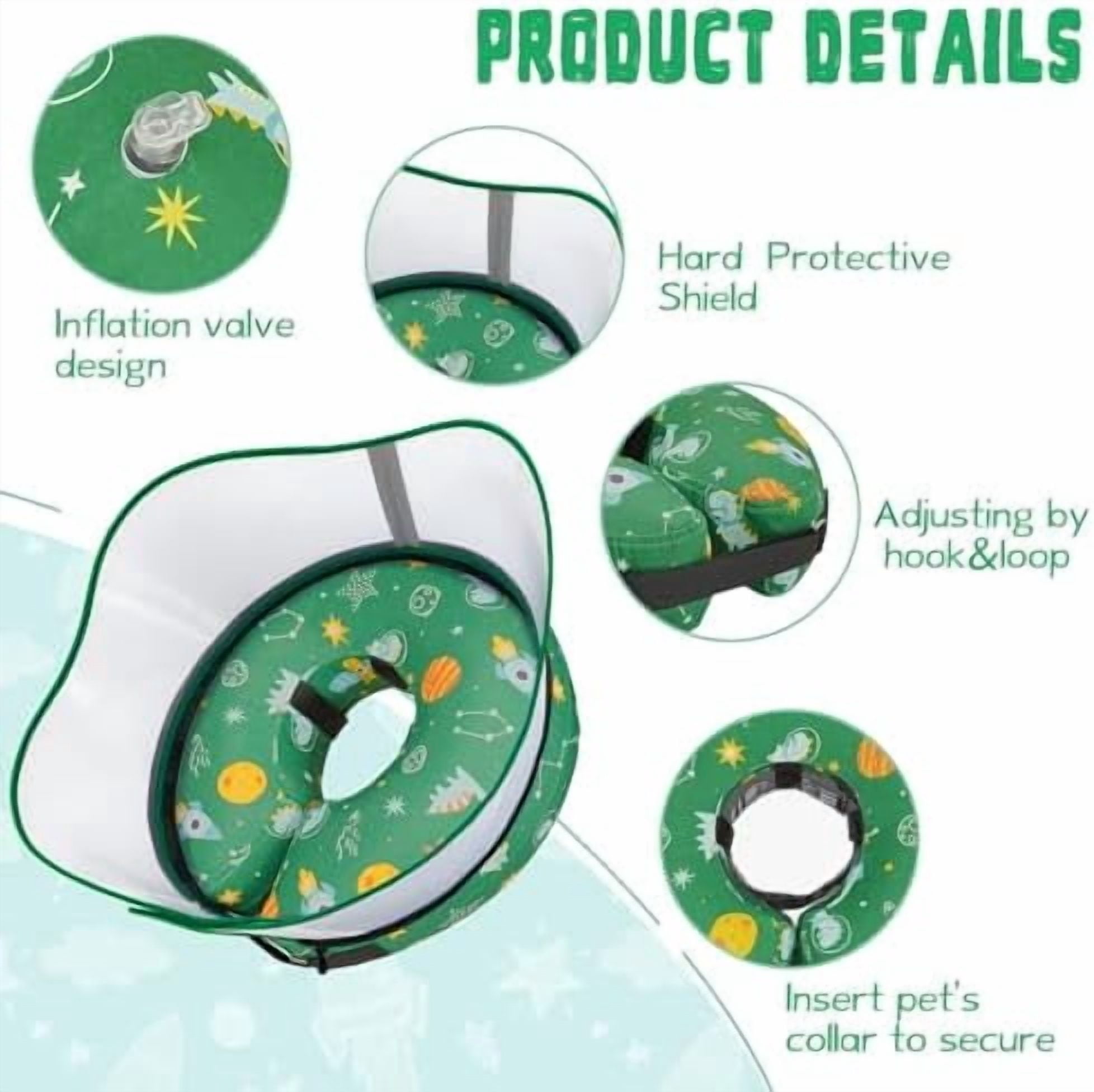 Elevated Inflatable Dog Cone Collar to Stop Licking, Dog Donut Collar After Surgery, Soft Dog Cone Alternative for Small Medium Large Dogs Green,XL(Neck 14"-18")